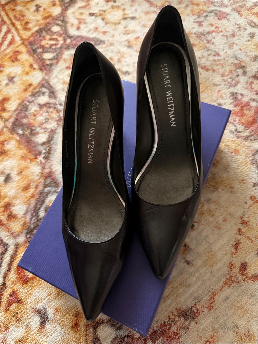 Stuart Weitzman Black Leather “Tessa” Pointed Pumps